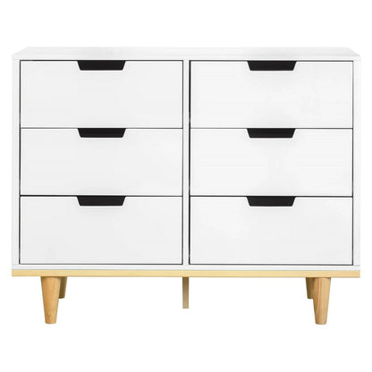 Modern Mid-Century Style 6-Drawer Double Dresser in White Natural Wood Finish-2