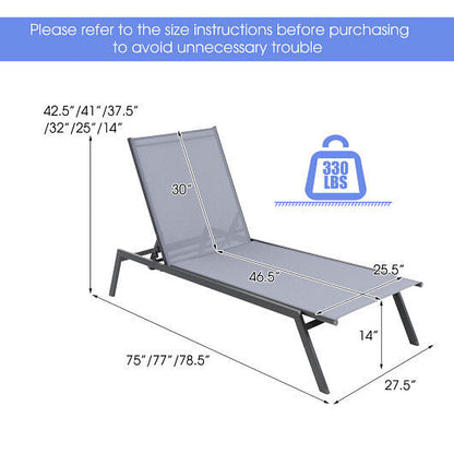 Outdoor Adjustable Chaise Lounge Chair with Lay Flat Position and Quick-Drying Fabric-4