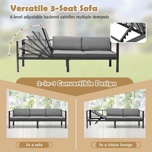3 Pieces Aluminum Patio Furniture Set with 6-Level Adjustable Backrest-Gray-3