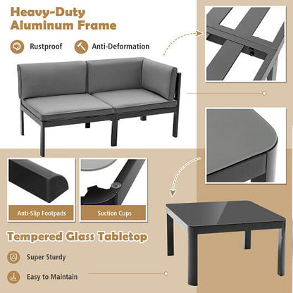 3 Pieces Aluminum Patio Furniture Set with 6-Level Adjustable Backrest-Gray-2