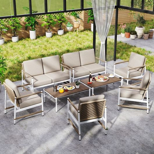 4 Pieces Patio Furniture Set with Thick Cushions and a Coffee Table-Gray-1