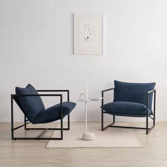 Modern Navy Blue Upholstered Accent Chair with Metal Frame-0