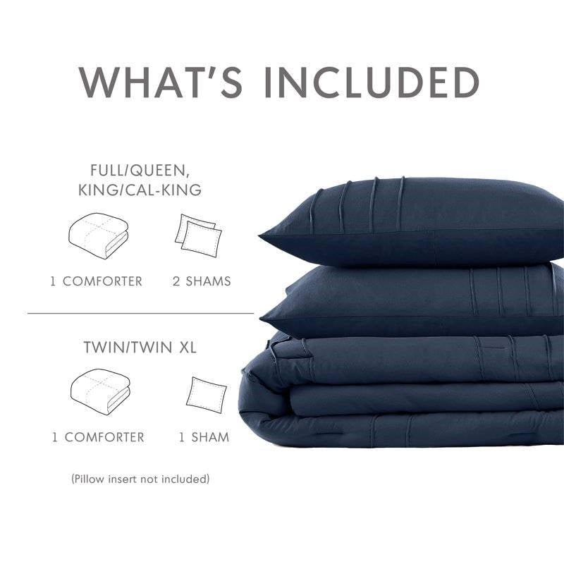 Full/Queen Microfiber Pleated Bohemian style Pre-Washed Comforter Set in Navy-4