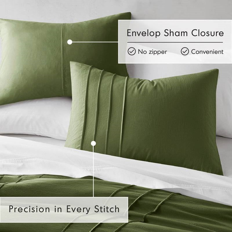 Queen size Microfiber Pleated Soft Lightweight Comforter Set in Olive Green-3