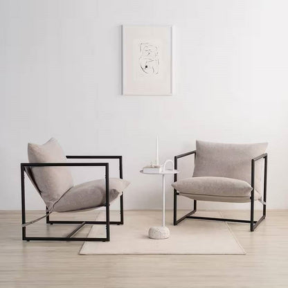 Modern Beige Grey Tan Oatmeal Upholstered Accent Chair with Metal Frame-0