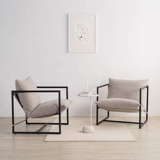 Modern Beige Grey Tan Oatmeal Upholstered Accent Chair with Metal Frame-0