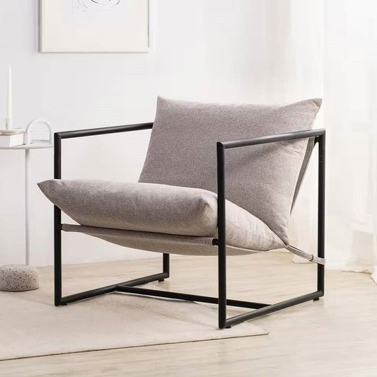 Modern Beige Grey Tan Oatmeal Upholstered Accent Chair with Metal Frame-2