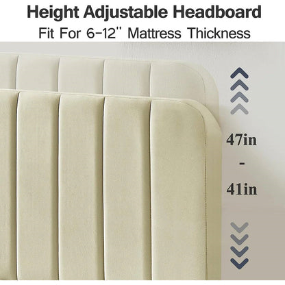 Queen size Beige Upholstered Platform Bed Frame with Headboard-2