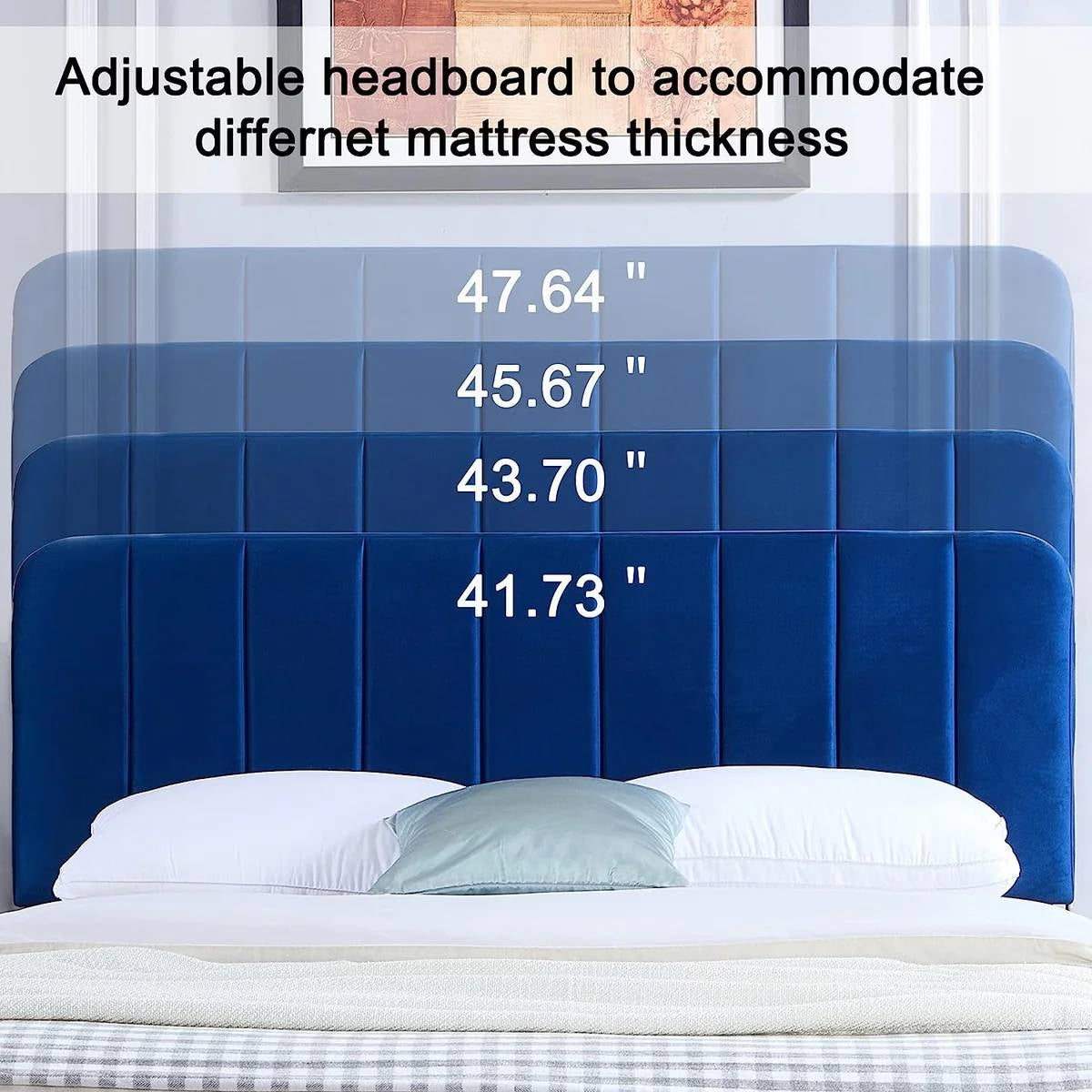 Queen size Blue Upholstered Platform Bed Frame with Headboard-3