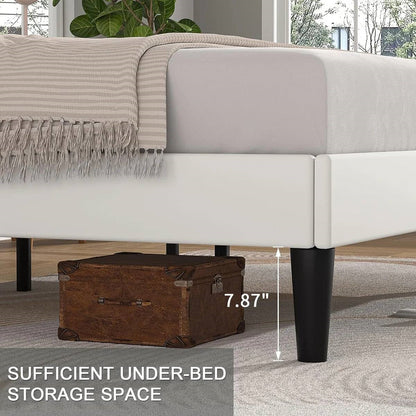 Queen size White Upholstered Platform Bed Frame with Headboard-2