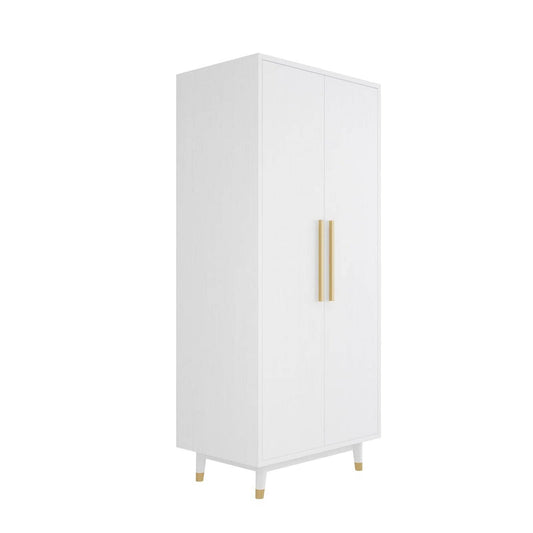 Mid-Century Modern 2-Door Bedroom Armoire Wardrobe Cabinet in White-3