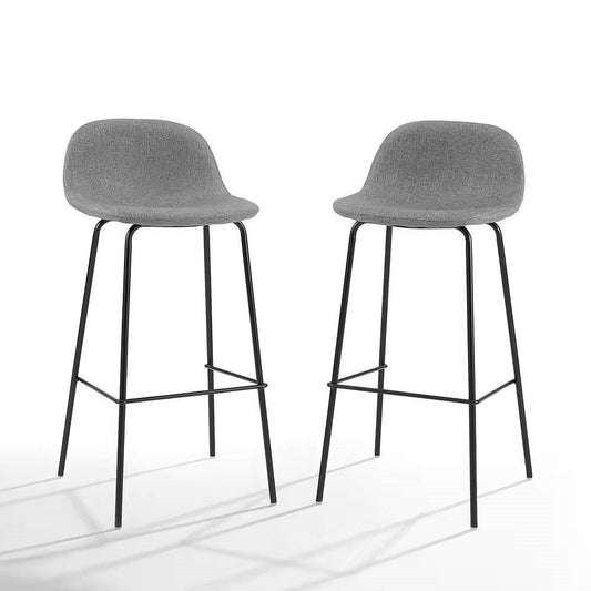 Set of 2 - Modern Low Back Barstool with Black Metal Frame and Grey Linen Seat-1