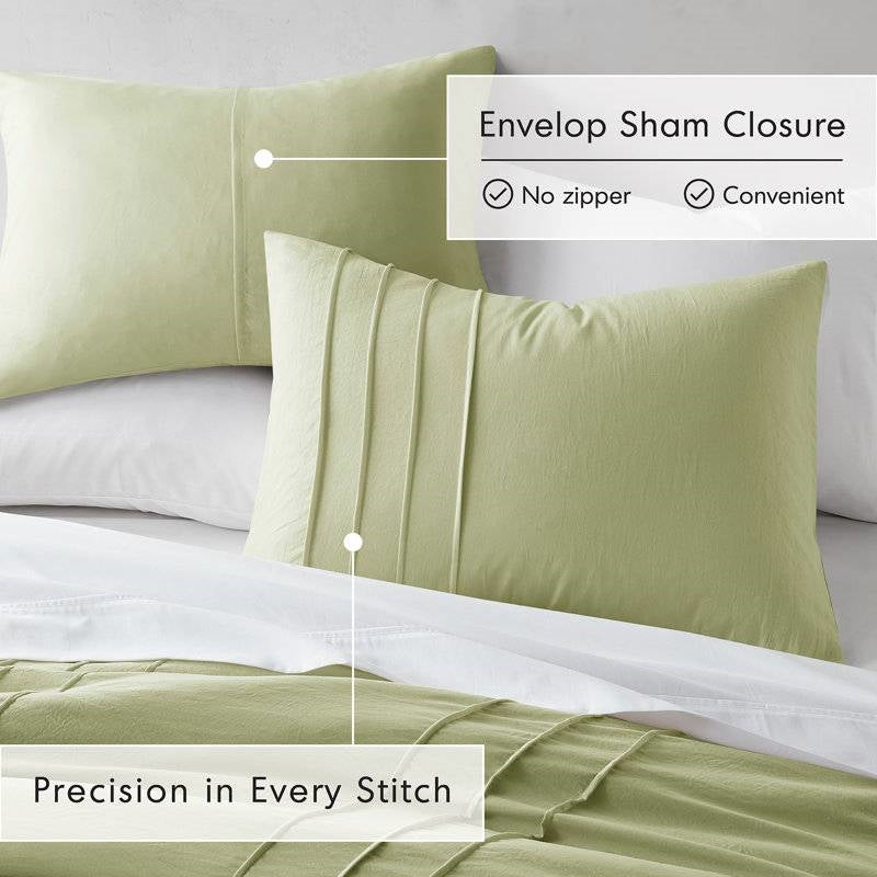 Queen size Microfiber Pleated Lightweight Soft Comforter Set in Sage Green-3