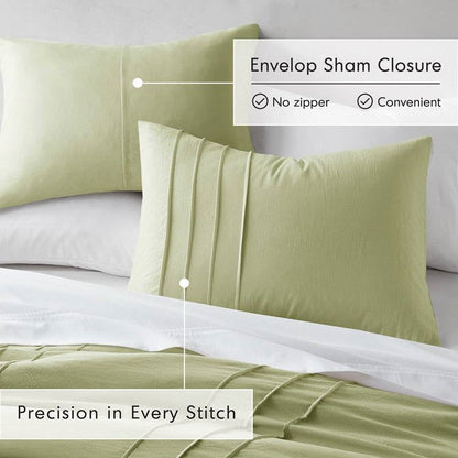 Queen size Microfiber Pleated Lightweight Soft Comforter Set in Sage Green-3