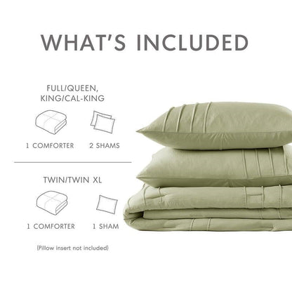 Queen size Microfiber Pleated Lightweight Soft Comforter Set in Sage Green-4