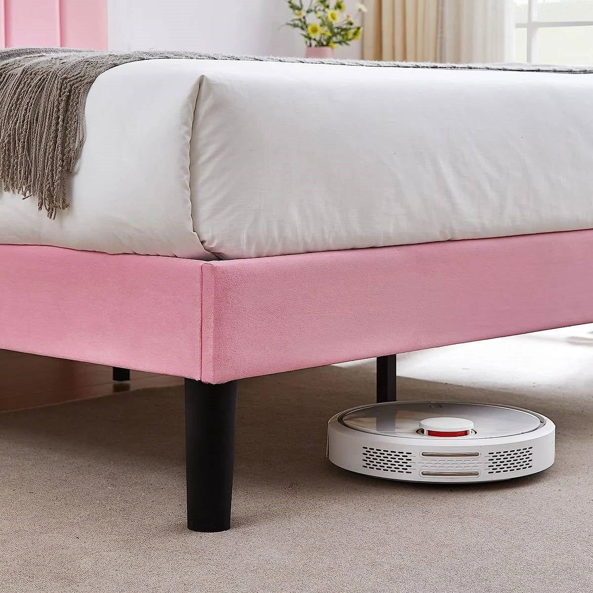 Twin size Pink Upholstered Platform Bed Frame with Headboard-3