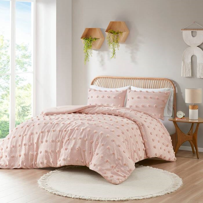 Twin/Twin XL 2-Piece Pink Pompom Hypoallergenic Microfiber Comforter Set-1