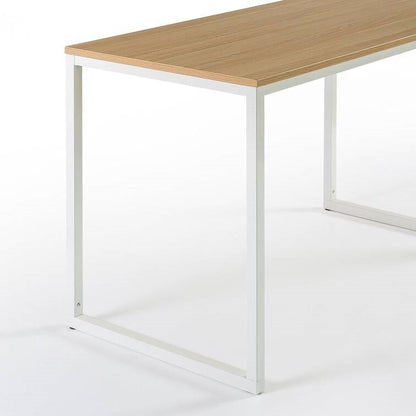 Modern Home Office Desk with White Metal Frame and Wood Table Top-3