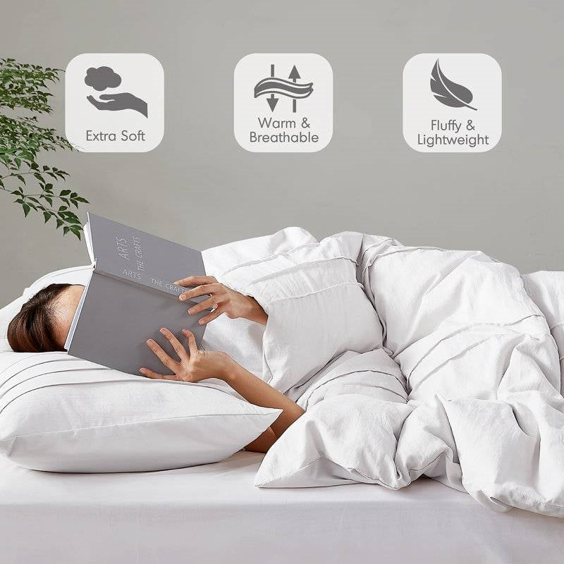 Full/Queen Size Microfiber Pleated Soft Washed Comforter Set White-2
