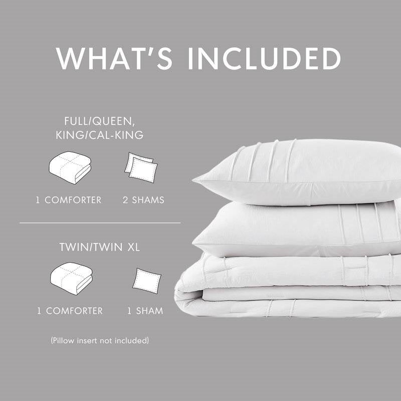 Full/Queen Size Microfiber Pleated Soft Washed Comforter Set White-4