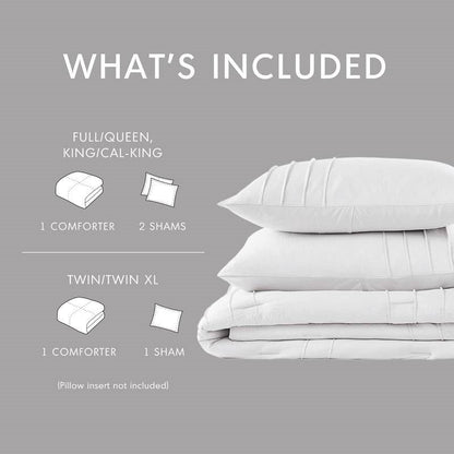 Full/Queen Size Microfiber Pleated Soft Washed Comforter Set White-4