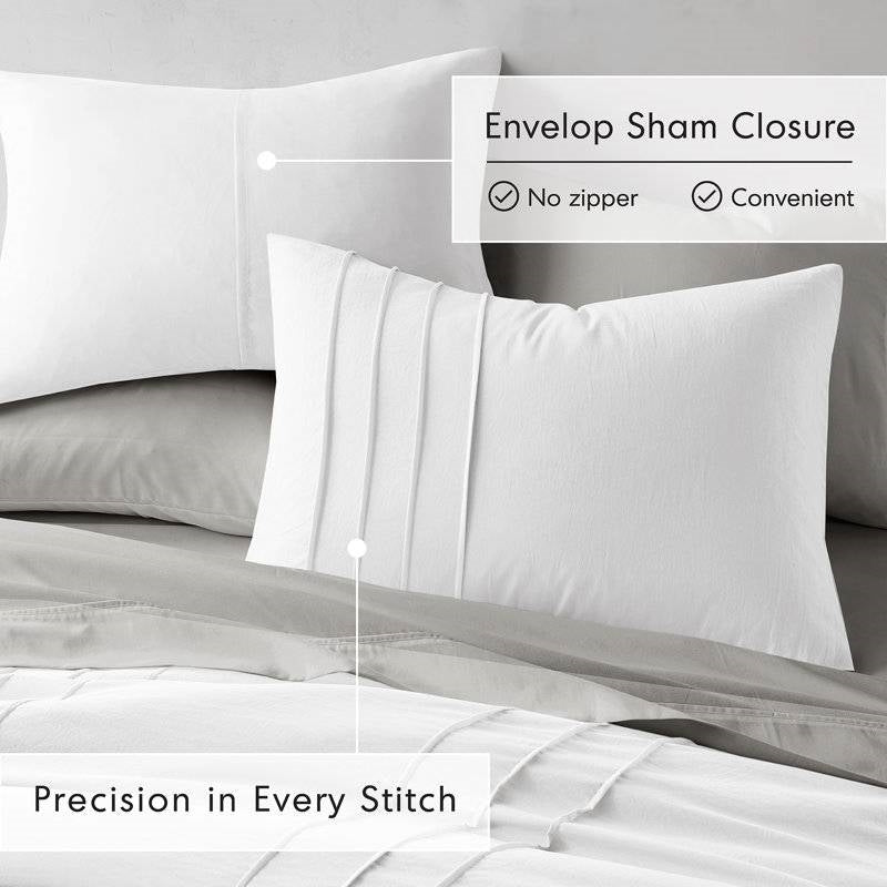 Twin/Twin XL Microfiber Pleated Soft Washed Comforter Set White-3