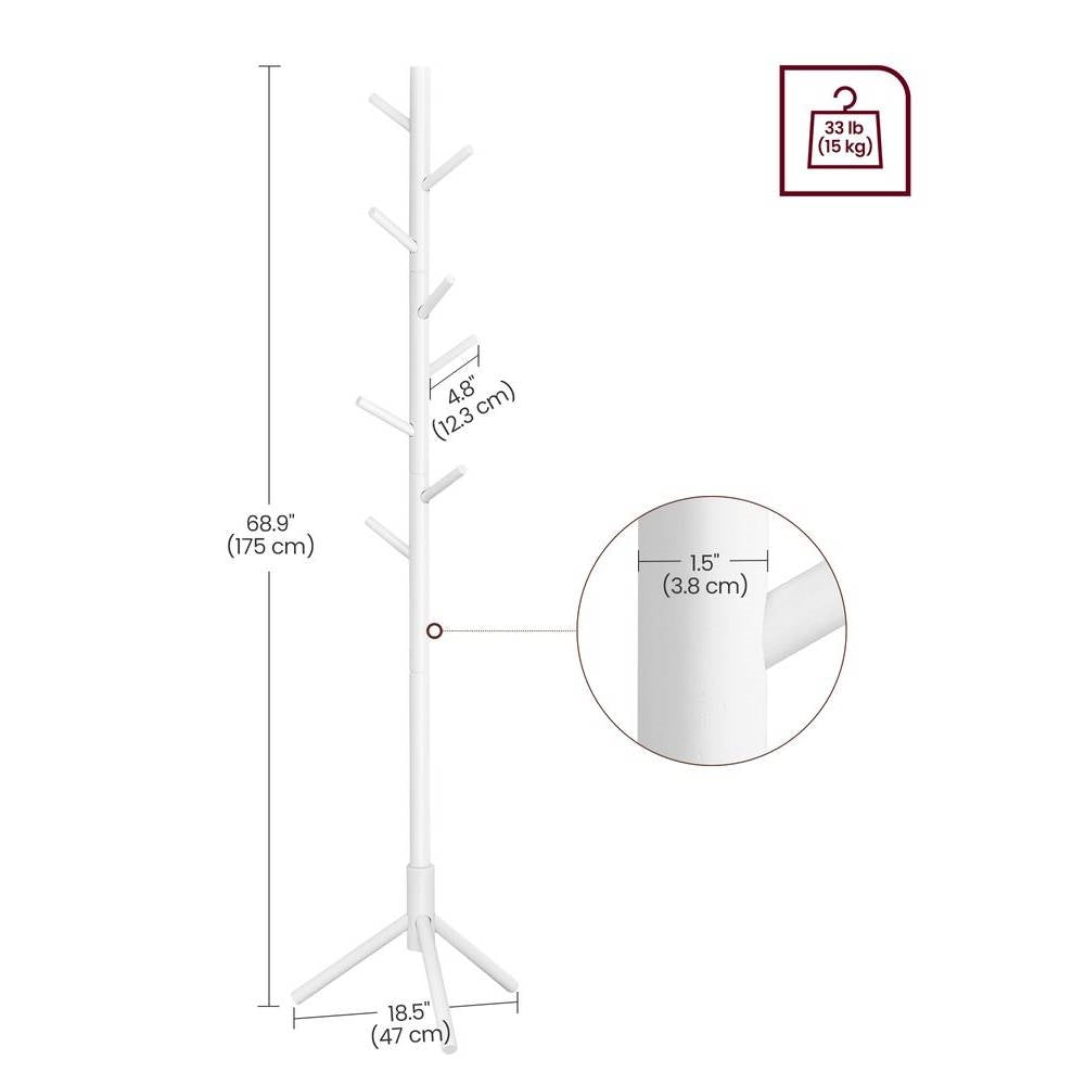 Sturdy Solid Wood Coat Rack in White Finish with 8 Hooks-4