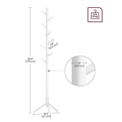 Sturdy Solid Wood Coat Rack in White Finish with 8 Hooks-4