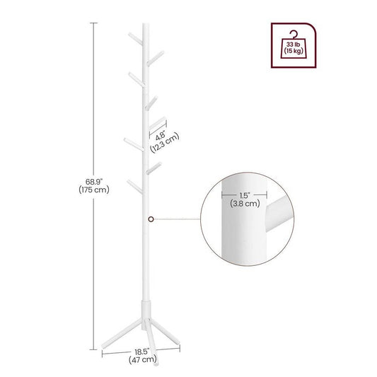 Sturdy Solid Wood Coat Rack in White Finish with 8 Hooks-4