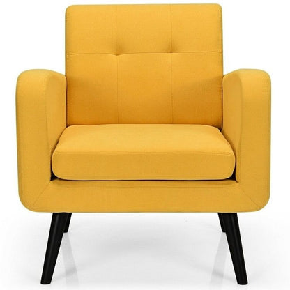 Modern Tufted Linen Accent Chair with Wooden Legs — Alrik