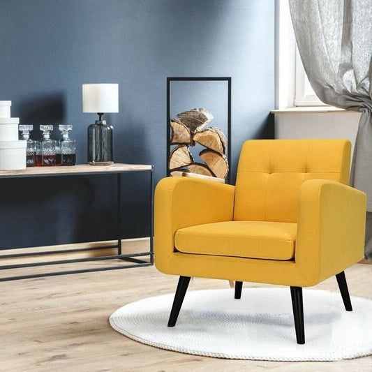 Modern Tufted Linen Accent Chair with Wooden Legs — Alrik