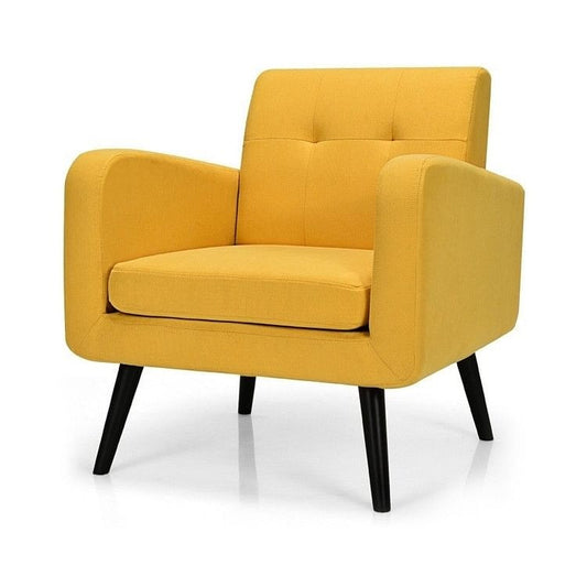 Modern Tufted Linen Accent Chair with Wooden Legs — Alrik