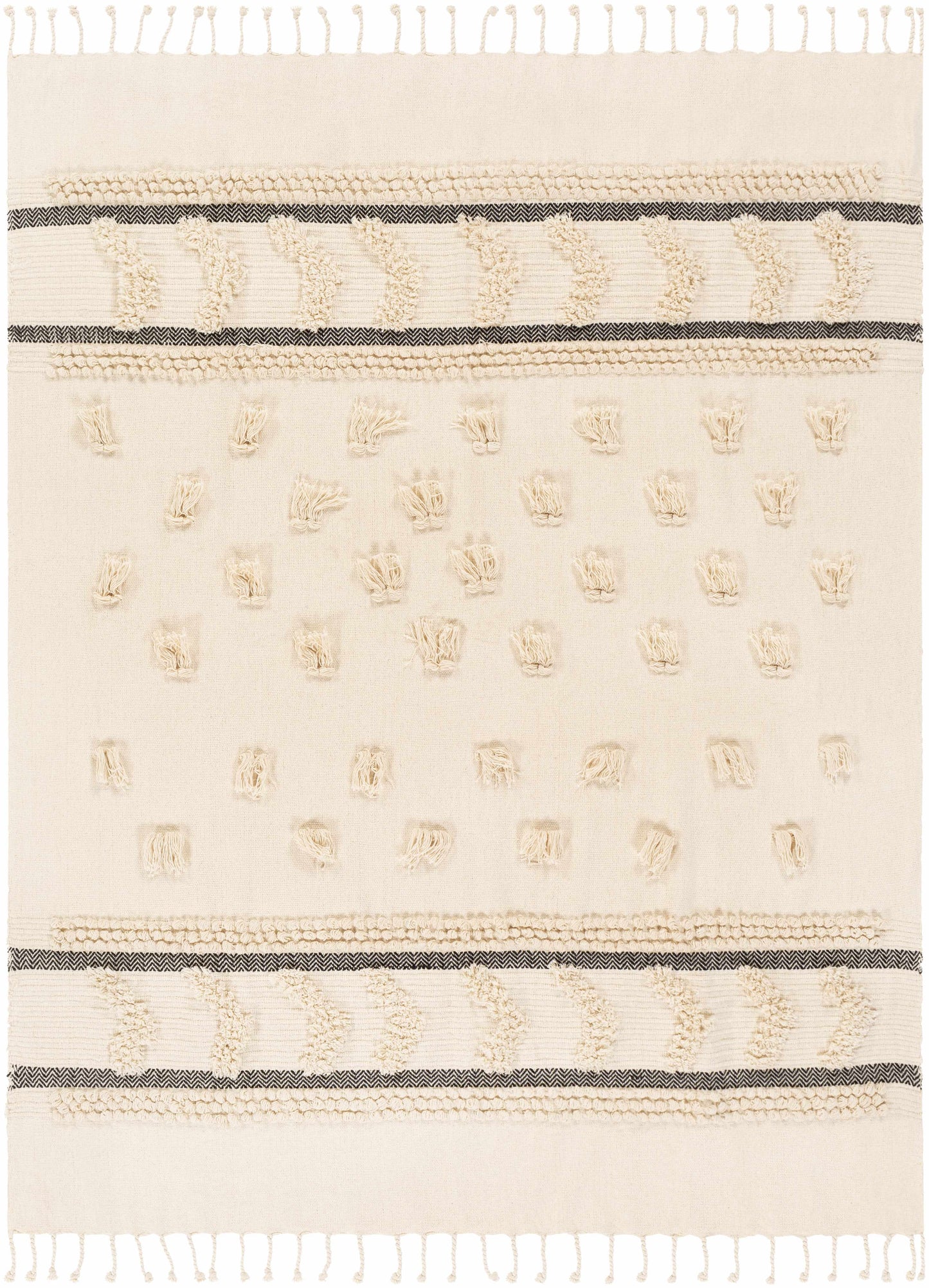 Boondall Ivory Cotton Throw Blanket with tassels-3