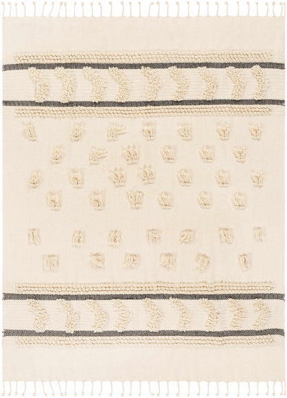 Boondall Ivory Cotton Throw Blanket with tassels-3