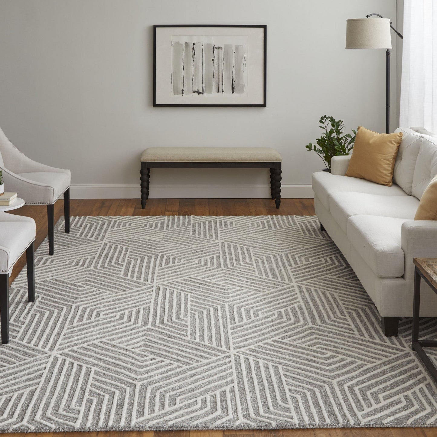 Lytton Modern Geometric - Gray/Ivory Area Rug-1